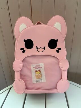 Tasty Peach Pink Lined Backpack Interior with Script Logo Patch and  Pin